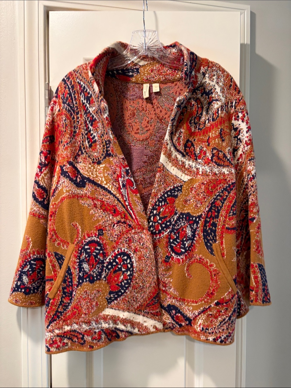 Anthropologie Moth Mustard Navy Red Paisley Cardigan